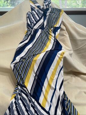 Soma Striped Maxi Dress in Navy, White & Yellow